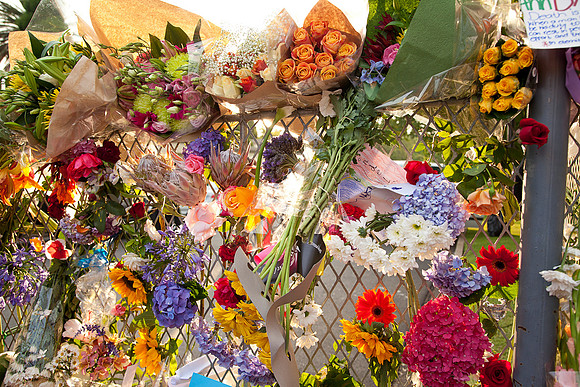 Tributes outside Mandela's Houghton home, Johannesburg.